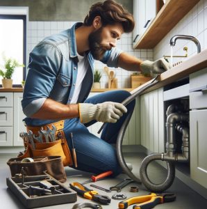 a plumber clearing a clogged drain